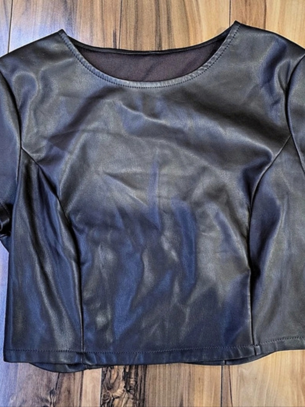 Kiriou Faux Leather Cutout Back Top in Black Like New